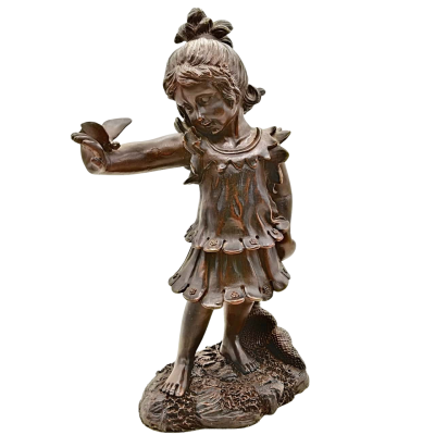 In The Style Of Auguste Moreau Bronze Effect Statuette Girl Butterfly Catcher  (office)
