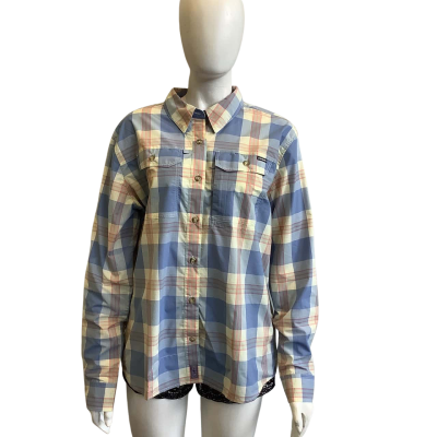 BNWT Patagonia Women's Size L Long Sleeve Sun Stretch Shirt Blue Check 