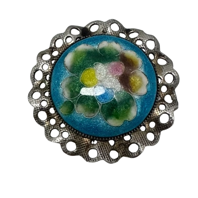 Womens Enamel  Brooch Round with Filagree edge.