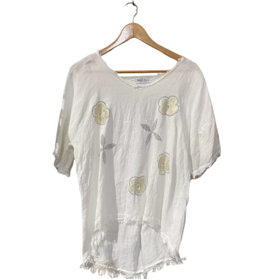 Cielo Di Melano Womens  Size 10 - 12 Short Sleeve Top White 