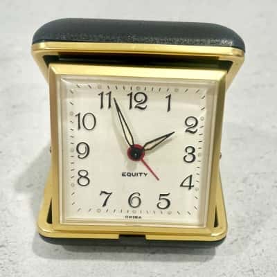 Vintage Equity Folding Small Travel Alarm Clock Black 