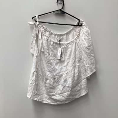 NEW - AERE Womens  One Shoulder  White Linen Trapeze Top  Size 18 