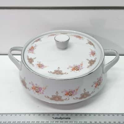 Japanese Floral Casserole Dish and Lid Pink Red Brown 