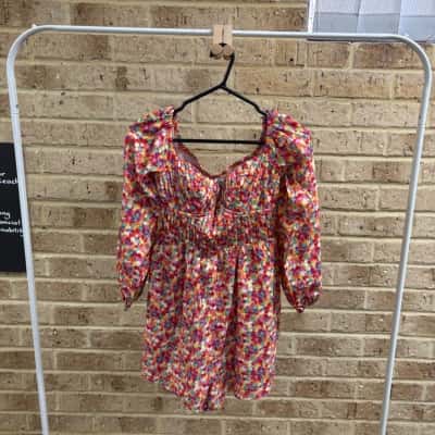 HELLO MOLLY Womens orange & purple print romper Size 10 