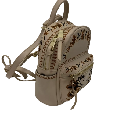 Unbranded Women's Small Backpack With Embroidery Beige 