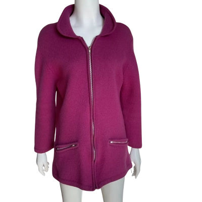  Jillian Sportswear Fuschia Boiled Wool Zip Jacket Size Small