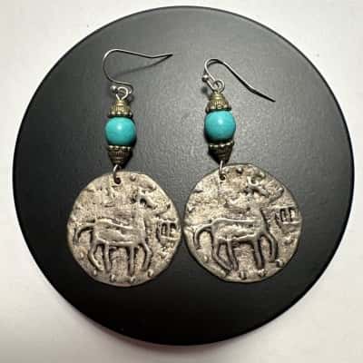  Boho Turquoise Coin Drop Hook Earrings 