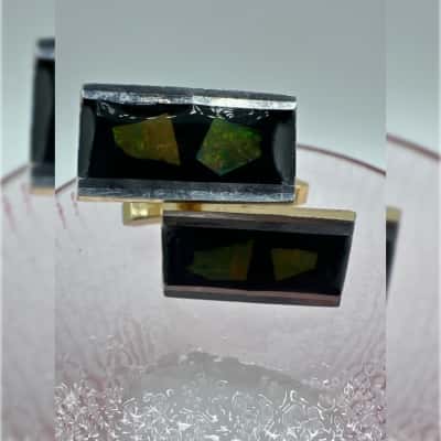 Rectangle Opal Silver & Gold Tone Cufflinks 