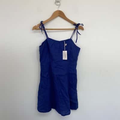 Elcee Cobalt Linen Sundress Mini Dress  Size S 