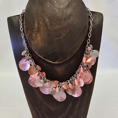  Womens Pink Tones Collare Style Shell Disc Necklace