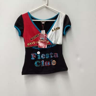 ONLY Womens  Size M V-Neck Top Black  / Blue / Multicoloured / Red 