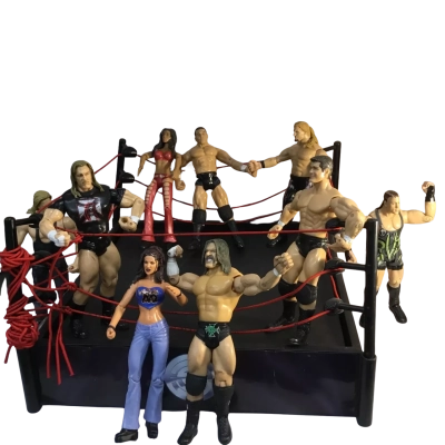 RAW Wrestling Toys and Ring as pictured
