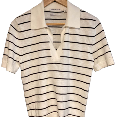 Country Road knit half crop top Size XS Black  / Cream / Striped 