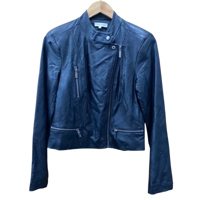 Wayne Cooper Black Cropped Faux Leather Jacket Size 8