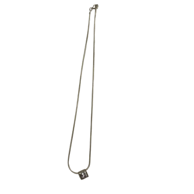  Womens 925 Snake Chain With 925 Square Bezel Set Pendant with Clear Stone Silver 
