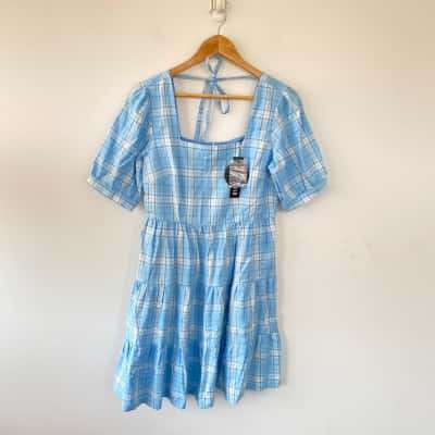 Dangerfield Blue Tartan Mood Ruffle Dress  Size 10 