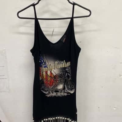Harley Davidson Womens  Size M Shoestring Strap Top Black  