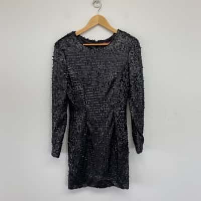 Project D Black Sequin Long Sleeve Mini Dress Size 10 