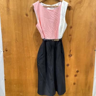 Jane Lamerton Black/White/Pink Contrast Dress Size 14