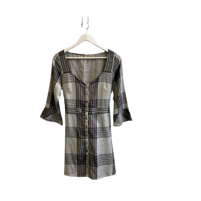 Brand New Steele Womens Size L Short Sleeve Mini Dress Grey Checkered