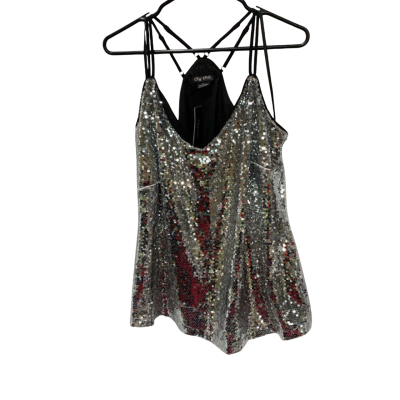 City Chic Womens  Size S Glimmer Top Silver 