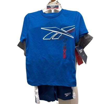 Reebok Kids 3 Piece Activewear Set Blue & Grey Shorts and Tees NWT