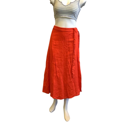 BNWT Country Road Women's Size 10 Linen Wrap Midi Skirt Tomato 