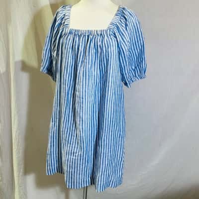 SEED Size 10 Babydoll Dress Blue & White Striped 