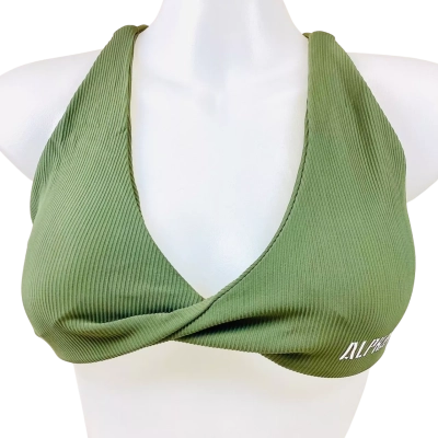 Alpha - Olive Cross-over Ribbed Sports Bra (Size M)