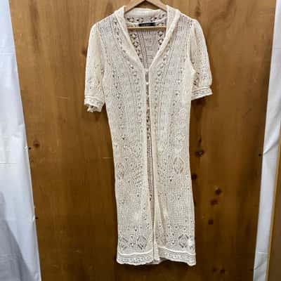 Ralph Lauren Cream Lace Knit Longline Cardigan Size M