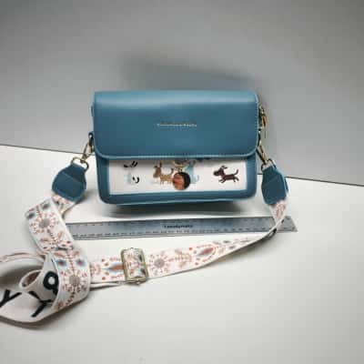 Zhizungo & Ngzhu Blue Embroidered Dog Crossbody Bag with Interchangeable Straps