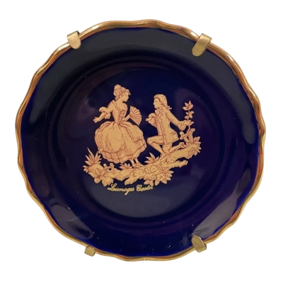 Limoges Castel Blue & Gold Miniature Scalloped Display Dish, 7.5cm Diameter