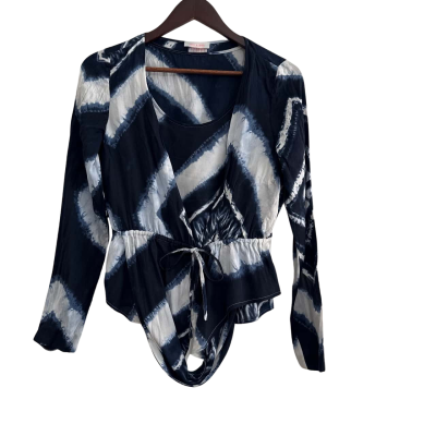 Sass & Bide Womens Tie-Dye Layered Front-Tie Full Sleeve Top Size 8 Blue / White 