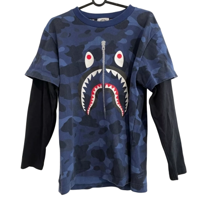 BAPE A Bathing Ape Kids Size 130 Long Sleeve Layered T-Shirt Animal print / Black  / Blue 