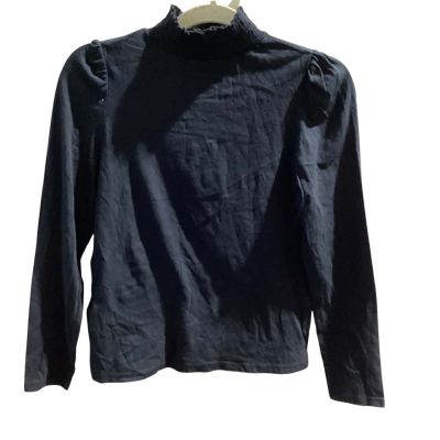 MNG Casual Womens  Size M Long Sleeve Top Black  with Elastic Ruched Neck