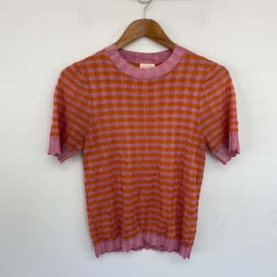 Gorman Pink Orange Striped Short SLeeve Top  Size 8 