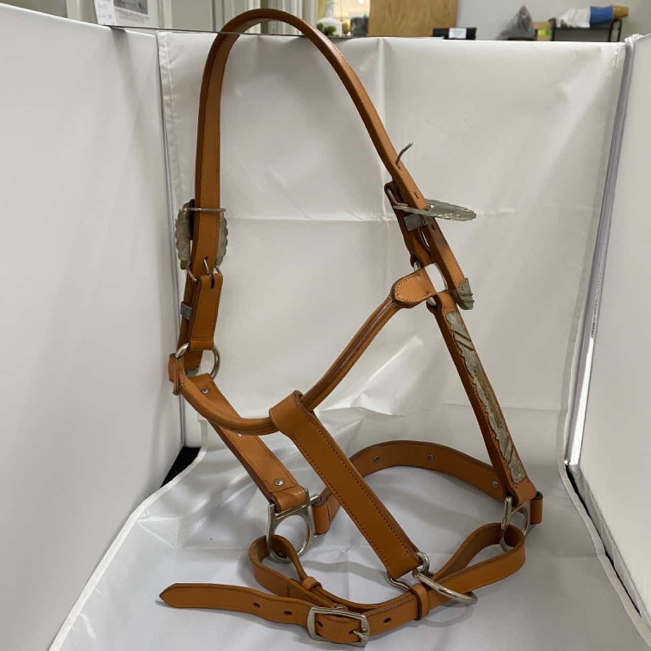 Leather Horse Show Halter with silver metal trim