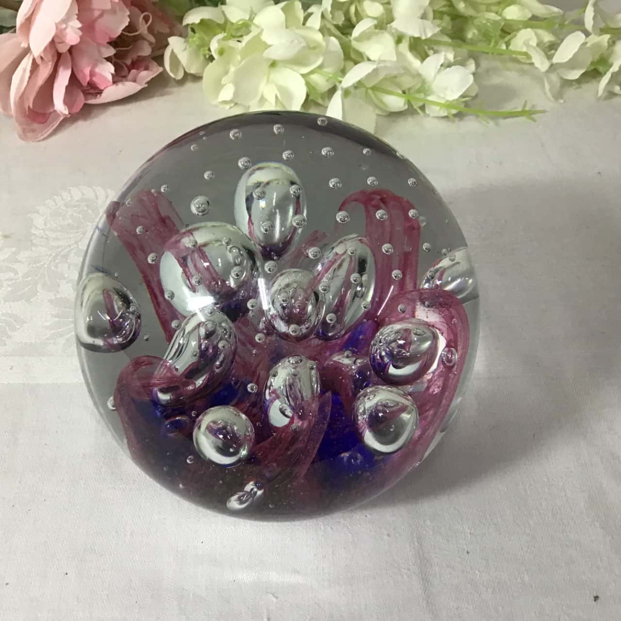 Paperweight In Use Large Decorative Bubble Glass Paperweight with Pink / Purple Base(s ...