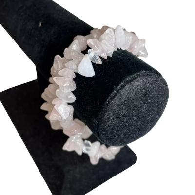 Womens Twin Strand Bracelet Pink Quartz/Silver Tone