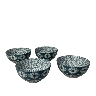 Casa Domani 4 x White / Blue / Grey Pattern Small Sintra Bowls (new)
