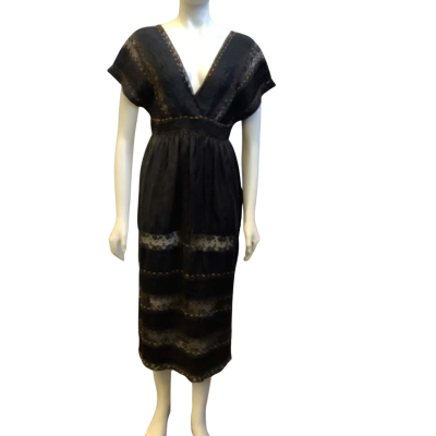 Easton Pearson Womens Size 8 Silk Blend Midi Dress Black 