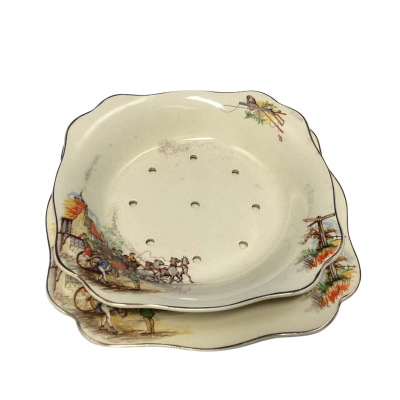 J&G MEAKIN ENGLAND (W/crazing) ‘sunshine’ strainer bowl with matching plate 