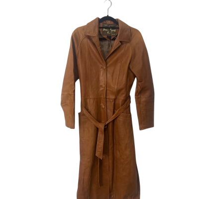Dreske somoff Size 10 / 12 leather Trench Coat Brown 