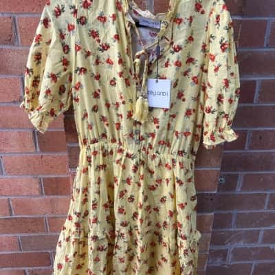 Ebby And I Womens  Size 12 Midi Dress Floral / Yellow 