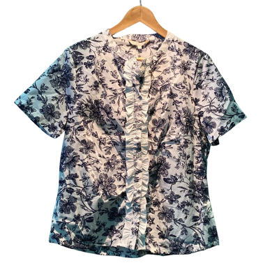 Noni B Womens  Size 16 Short Sleeve Shirt Blue / Floral / White 