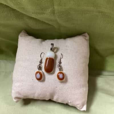  Womens Earrings / Pendant silver and glass 