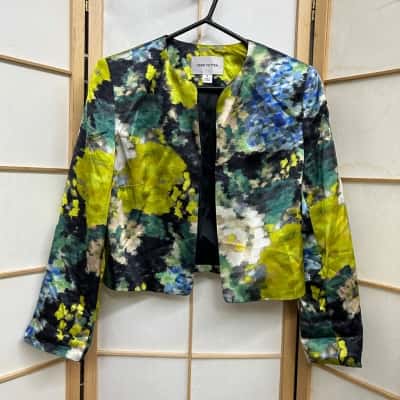 Perri Cutten Womens  Size 12 Blazer Beige / Black  / Blue / Green 