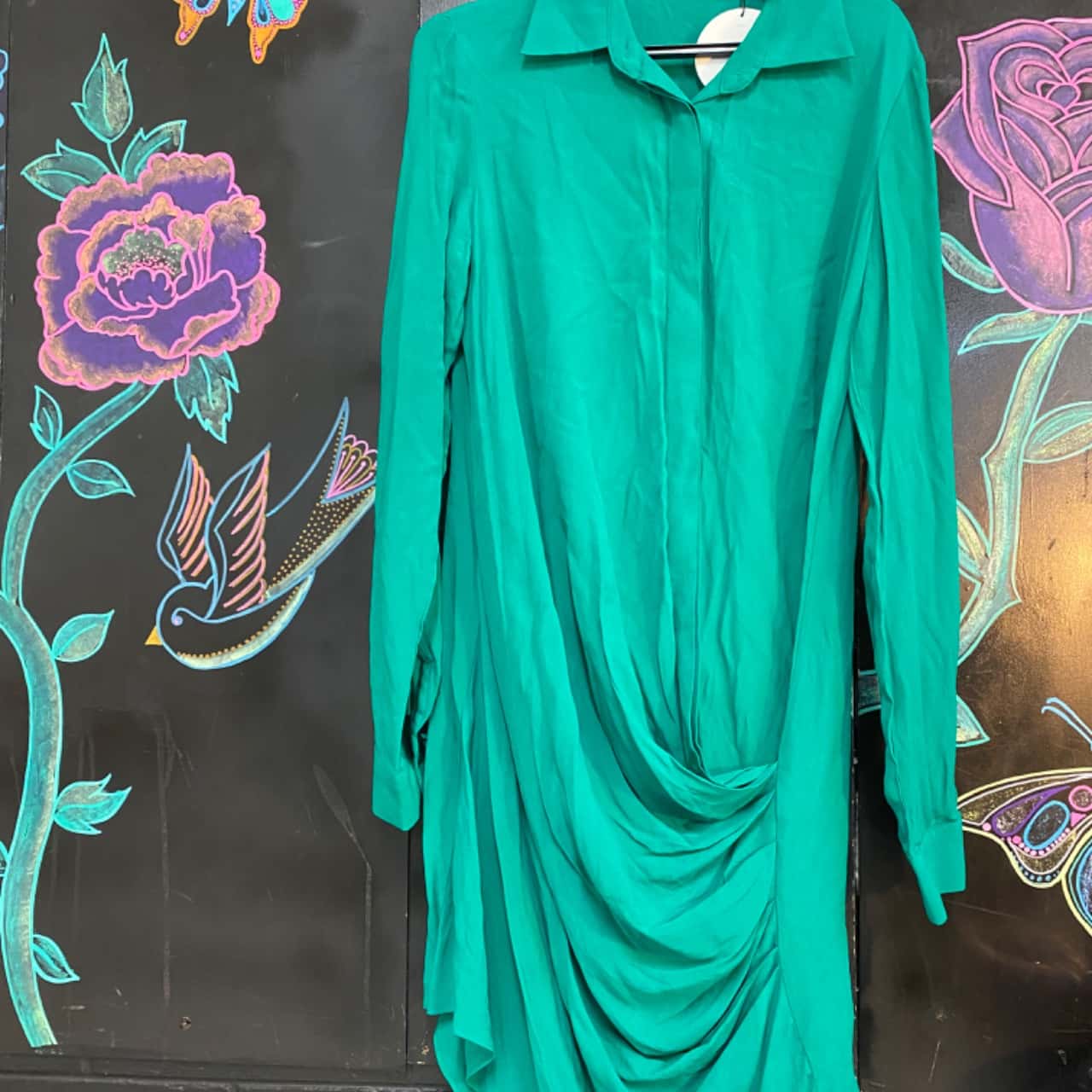 Ezra Blu Womens Size 10 Long Sleeve Green Shirt Dress RRP $99(s)