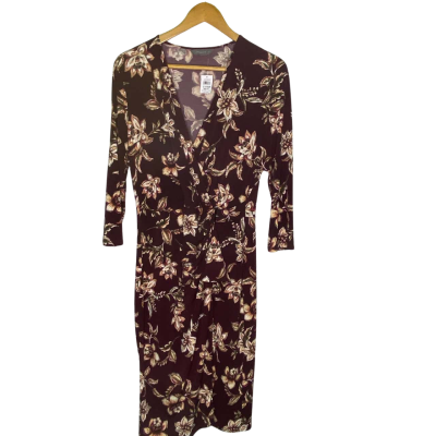 Jacqui-E Womens  Size M Long Sleeve Dress Floral / Maroon 