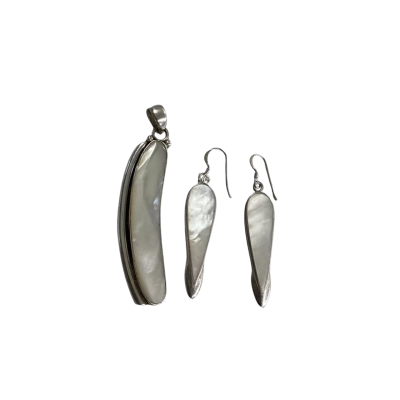 Sterling Silver 925 Mother of Pearl Pendant & Drop Earrings 3-piece Set